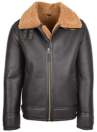 Herren Lammfelljacke Fliegerleder Jacke Schaffell Mantel Oscar Braun Ingwer, braun, XL von House of Leather