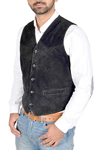 Herren Weste aus echtem Wildleder, klassischer Stil, Schwarz , XXXL von House of Leather