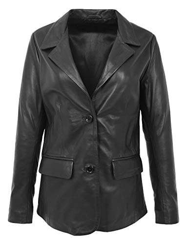 House of Leather Damen Echt Leder Zwei Knöpfen Blazer Klassisch Jacke Shirley Schwarz (40) von House of Leather