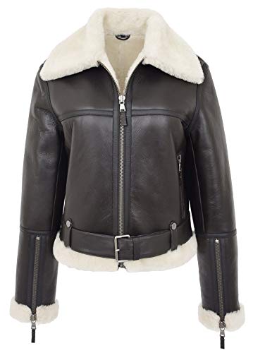 House of Leather Damen Echt Schaffell Flieger Jacke RAF Bomber Stil Elsie Braun/Weiß 36 von House of Leather