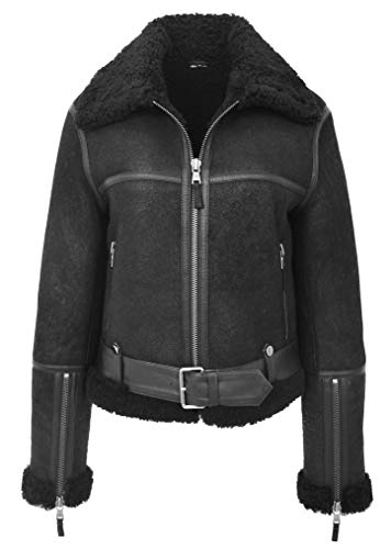House of Leather Damen Echt Schaffell Flieger Jacke RAF Bomber Stil Elsie Schwarz 42 von House of Leather