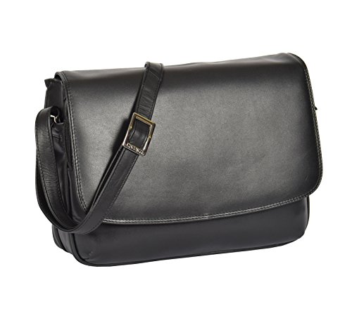 House of Leather Damen Echtes Leder Klassische Klappe über Kreuzkörper Schultertasche Maldives Schwarz von House of Leather