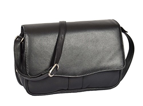House of Leather Damen Klassisches Italienisches Design Leder Organizer Schulter Frauen Umhängetasche Matilda (Schwarz) von House of Leather