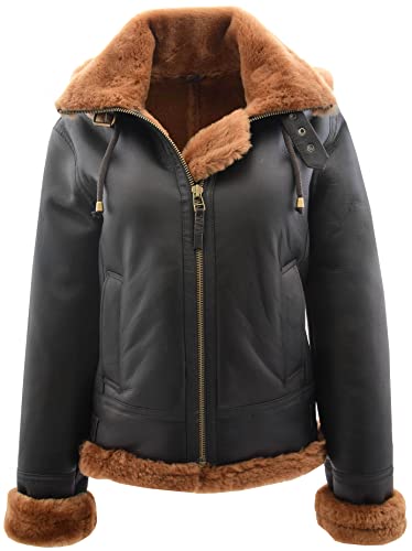 House of Leather Damen Real Schaffell B3 Mit Kapuze Jacke Flieger Pilot Stil Naomi Braun Ingwer 36 von House of Leather