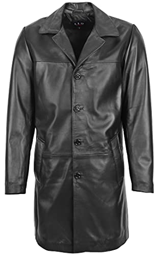 House of Leather Herren Echt Leder 3/4 Länge Crombie Mac Mantel Jimmy Schwarz XXL von House of Leather