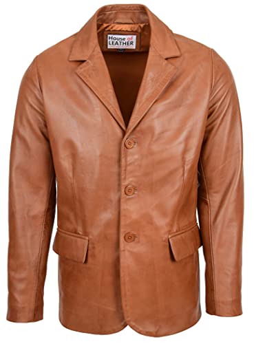 House of Leather Herren Echt Leder Blazer Drei Knopf Jacke David Hellbraun 3XL House of Leather Herren Echt Leder Blazer Drei Knopf Jacke David Hellbraun 3XL von House of Leather