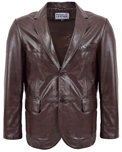 House of Leather Herren Echt Leder Blazer Zwei Taste Jacke Zavi Braun XL von House of Leather