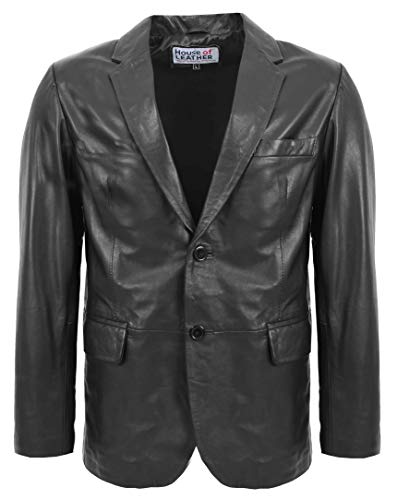 House of Leather Herren Echt Leder Blazer Zwei Taste Jacke Zavi Schwarz XL von House of Leather