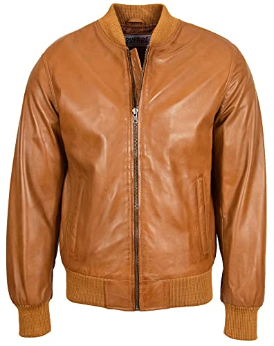 House of Leather Herren Echt Leder Bomber Jacke MA-1 Varsity Stil Ryan Hellbraun M von House of Leather