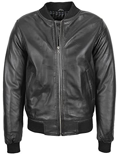 House of Leather Herren Echt Leder Bomber Jacke MA-1 Varsity Stil Ryan Schwarz M von House of Leather