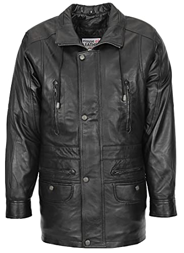 House of Leather Herren Echt Leder Mantel Winter Mantel Klassisch Stil Jason Schlicht Schwarz S von House of Leather