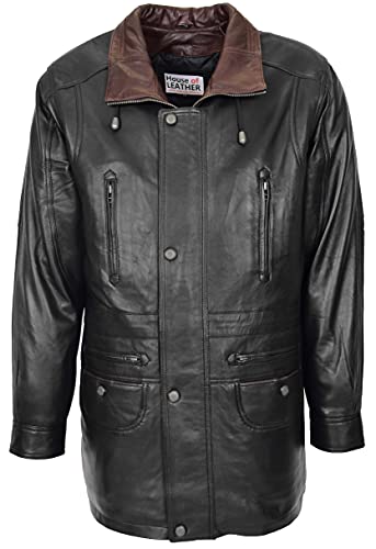 House of Leather Herren Echt Leder Mantel Winter Mantel Klassisch Stil Jason Schwarz Mit Braunem Rand XL von House of Leather