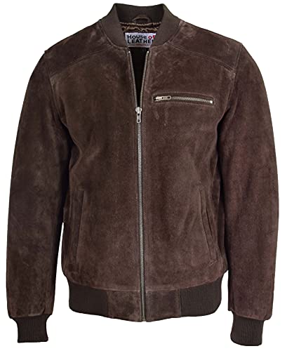House of Leather Herren Echt Wildleder Bomber Jacke Baseball Varsity Stil Reg Braun XXL von House of Leather