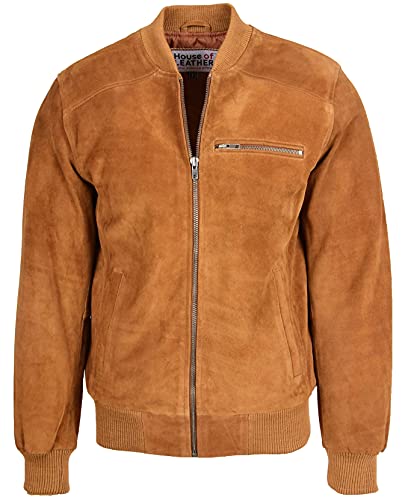 House of Leather Herren Echt Wildleder Bomber Jacke Baseball Varsity Stil Reg Hellbraun L von House of Leather
