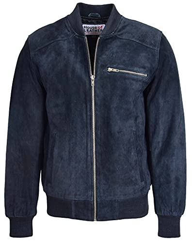 House of Leather Herren Echt Wildleder Bomber Jacke Baseball Varsity Stil Reg Marine L von House of Leather