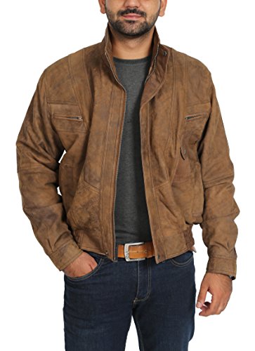 House of Leather Herren Echtes Leder Blouson Jacke Robert Braun Männer Klassische Bomber (S) von House of Leather