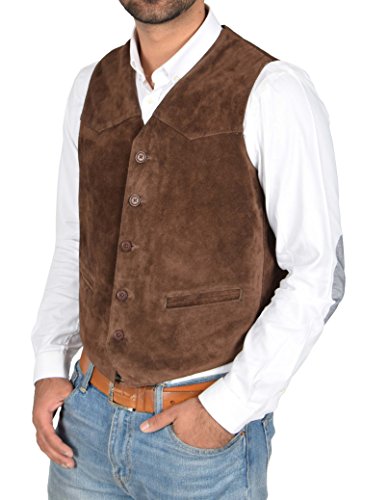 House of Leather Herren Echtes Wildleder Traditionelle Stil Klassische Waistcoat Gilet Weste Don Braun (X-Large) von House of Leather