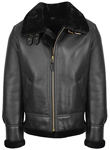 House of Leather Herren Klassisch B3 Originell Schaffell Jacke Echt Shearling Fliegend Stil Schwarz XS von House of Leather