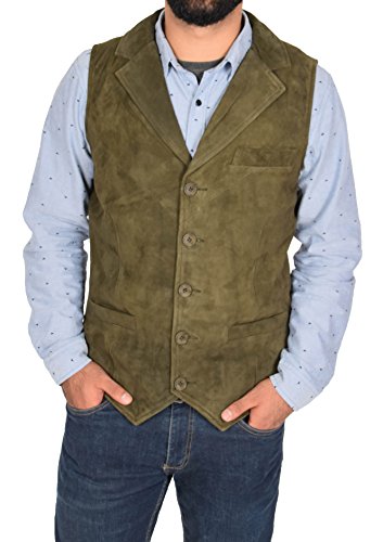 House of Leather Herren Leichtgewichtig Echtes Wildleder Traditionelle Stil Klassische Waistcoat Gilet Weste Devin Grün (Large) von House of Leather