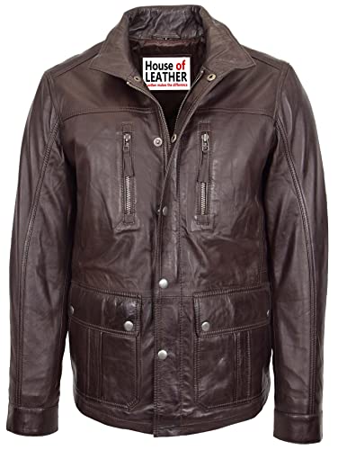 House of Leather Herren Safari Mantel aus echtem Leder im klassischen Casual Stil von Josh Braun (XL) von House of Leather