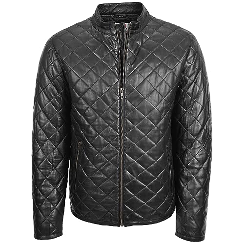 House of Leather Herren Steppjacke aus echtem Leder Kreuzstich Anorak Jeff Schwarz (XXL) von House of Leather