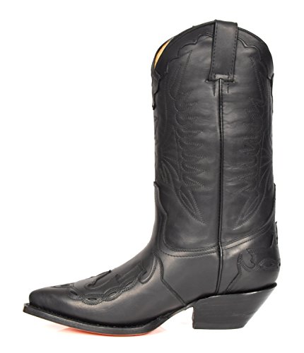 House of Leather Leder Cowboy Stiefel überstreifen Spitzschuh Wadenlänge Western Absatz 01AR-HI Schwarz (EU 41) von House of Leather