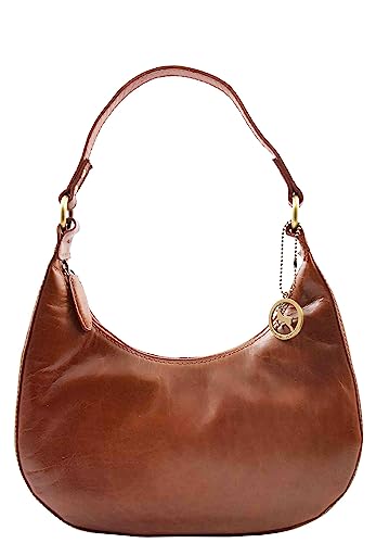 Klassische Damen-Schultertasche, Hobo, echtes Leder, mit Reißverschluss, Bruges, cognac, Small von House of Leather