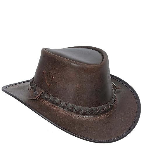 Original Australian Buschhut echt Leder Cowboy Style schwarz braun, braun, 58 von House of Leather