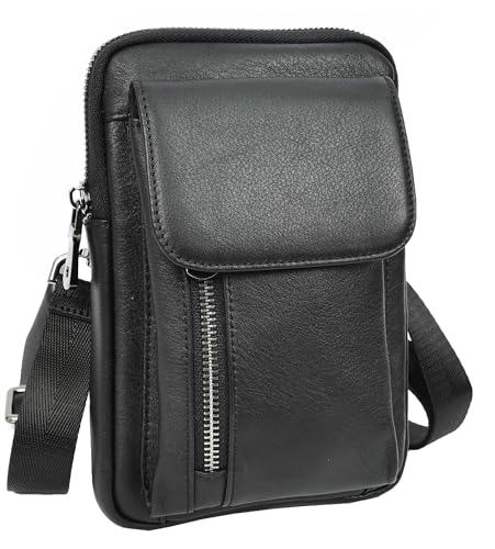Herren-Reise-Geldtasche aus echtem Leder mit mehreren Fächern, HLG295, Schwarz Herren-Reise-Geldtasche aus echtem Leder mit mehreren Fächern, HLG295, Schwarz von House of Luggage