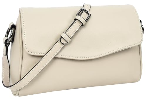 House of Luggage Damen Classic Small Leather Multi Compartment Crossbody Bag HLG105, beige, Small von House of Luggage