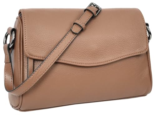 House of Luggage Damen Classic Small Leather Multi Compartment Crossbody Bag HLG105, braun, Small von House of Luggage