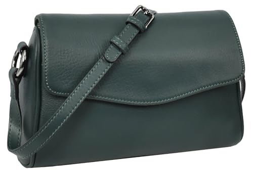 House of Luggage Damen Classic Small Leather Multi Compartment Crossbody Bag HLG105, grün, Small von House of Luggage