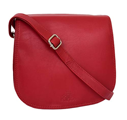 House of Luggage Damen Echtes Leder Schulter Handtasche Voll Klappe über Kreuz Körper Organisator Beutel HLG911 Rot von House of Luggage