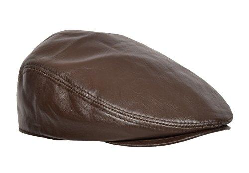 House of Luggage Echtes Leder Flache Kappe Klassischer Zeitungsjunge Cabbie Gatsby Jagd Schirmmütze Braun (59/ L) von House of Luggage