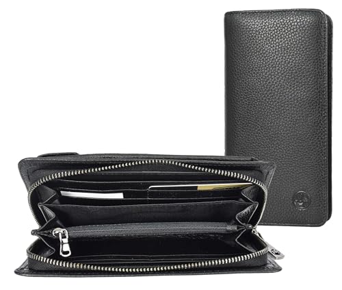 House of Luggage Große Geldbörse aus echtem Leder mit mehreren Fächern, Kartenorganizer HLG243, Schwarz von House of Luggage