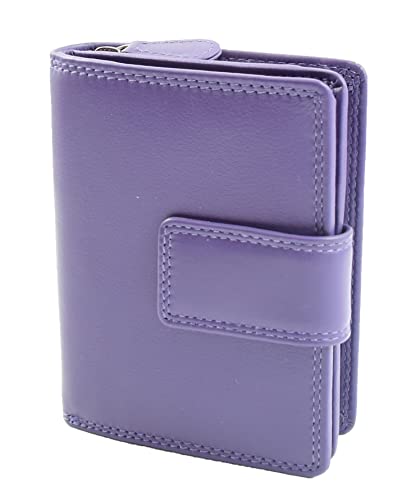 House of Luggage HLG311 Damen-Geldbörse, echtes weiches Premium-Leder, mittelgroß, doppelt gefaltet, für Banknoten und Ausweise, violett, M, Geldbörse von House of Luggage