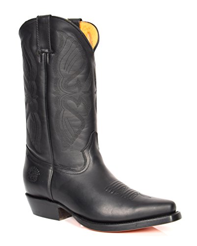 House of Luggage Herren Echtes Leder Cowboy Stiefel Wadenlänge Westernabsatz überstreifen Spitze Schuhe HLG10LO (EU 41, Schwarz) von House of Luggage