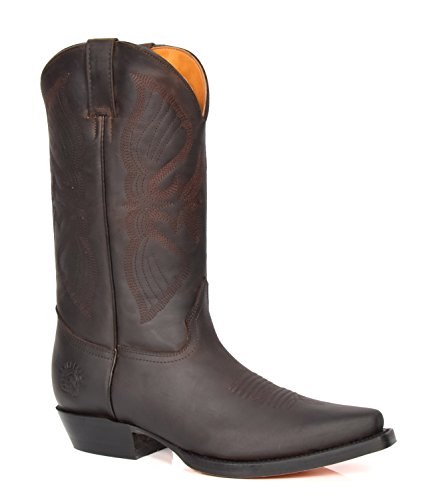 House of Luggage Herren Echtes Leder Cowboy Stiefel Wadenlänge Westernabsatz überstreifen Spitze Schuhe HLG10LO (EU 42, Braun) von House of Luggage