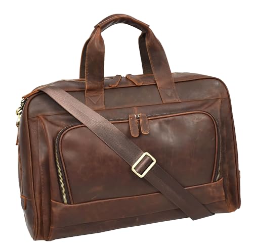House of Luggage Herren-Reisetasche aus echtem Leder mit mehreren Fächern, HLG262, Braun von House of Luggage