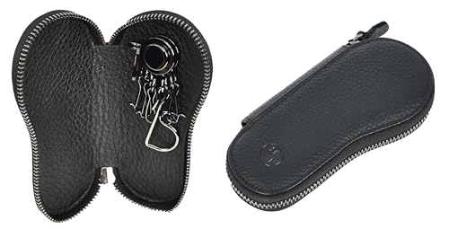 House of Luggage Schlüsseletui Leder Schlüsseletui Geldbörse Reißverschluss Rund Design Schwarz Organizer Pouch HLG178 Schwarz von House of Luggage