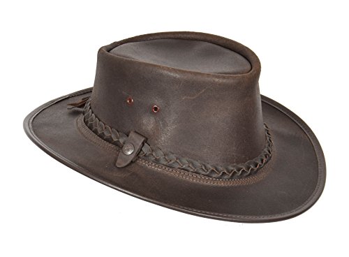 Original Bush Lederhut Authentischer BC Hat Cowboy Outback Stil Steer Verstecken Hergestellt in Australien HLG33 (Braun, Large) von House of Luggage