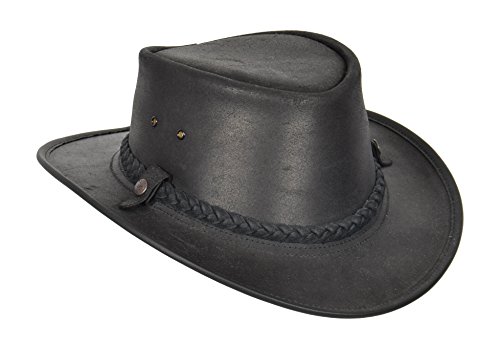 Original Bush Lederhut Authentischer BC Hat Cowboy Outback Stil Steer Verstecken Hergestellt in Australien HLG33 (Schwarz, X-Large) von House of Luggage