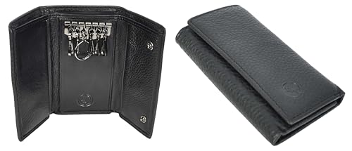 Schlüsseletui aus echtem Leder, groß, dreifach faltbar, HLG175, Schwarz Schlüsseletui aus echtem Leder, groß, dreifach faltbar, HLG175, Schwarz von House of Luggage