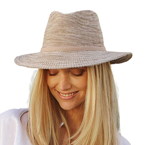 House of Ord Cape Town Aston Fedora Sonnenhut Damen Packbarer Golfhut mit Golfballmarker Eleganter Strohhut mit UV Schutz - 4 Farben in Größe M/58cm - Größe: M-L: 58 cm Farbe: Mixed Braun von House of Ord Cape Town