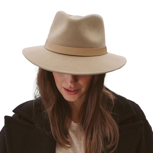 House of Ord Cape Town Blake Fedora Filzhut Damen 100% Wollfilzhut Herren Winterhut Herbst Hut UV Schutz - in Größen M/57cm, L/59cm, XL/61cm - Größe: L/XL: 59 cm Farbe: Naturel von House of Ord Cape Town