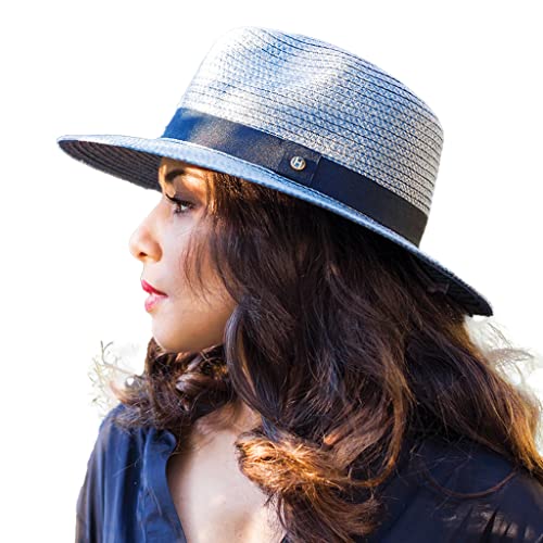 House of Ord Cape Town Braided Fedora Sonnenhut Damen Herren Strohhut Sommerhut UV Schutz - 3 Farben in Größen M/58 & L/61cm - Größe: L-XL: 61 cm Farbe: Blau von House of Ord Cape Town