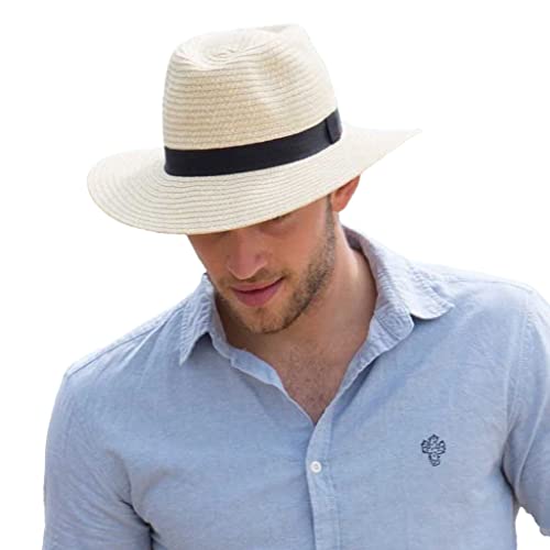 House of Ord Cape Town Braided Fedora Sonnenhut Damen Herren Strohhut Sommerhut UV Schutz - 3 Farben in Größen M/58 & L/61cm - Größe: L-XL: 61 cm Farbe: Natur von House of Ord Cape Town