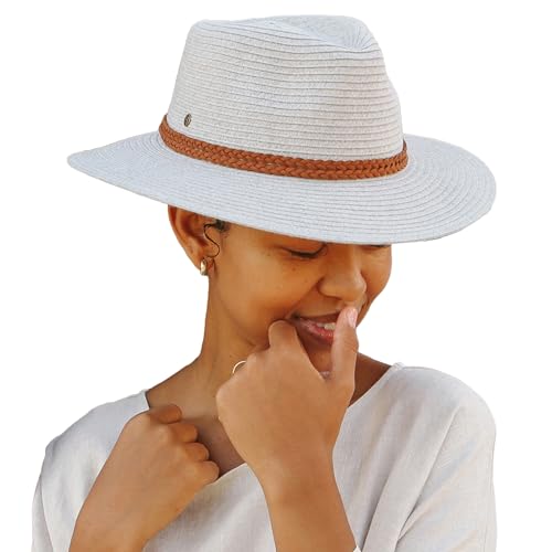 House of Ord Cape Town Gerry Fedora Damen Sonnenhut Faltbarer Strandhut mit UV Schutz Breiter Krempe Sommerhut - 5 Farben Größe M/58cm - Größe: L-XL: 61 cm Farbe: Hellgrau von House of Ord Cape Town