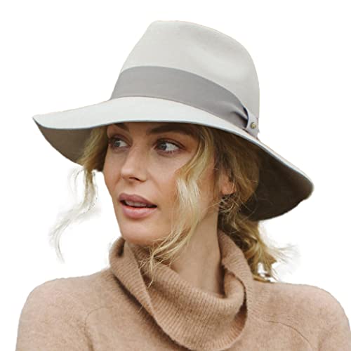 House of Ord Cape Town Heather Winter Fedora Damen Filzhut Wollhut mit Krempe UV Schutz - in Größen M/57cm & L/59cm - Größe: M/L: 57 cm Farbe: Grau von House of Ord Cape Town
