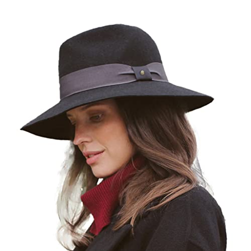 House of Ord Cape Town Heather Winter Fedora Damen Filzhut Wollhut mit Krempe UV Schutz - in Größen M/57cm & L/59cm - Größe: M/L: 57 cm Farbe: Schwarz von House of Ord Cape Town